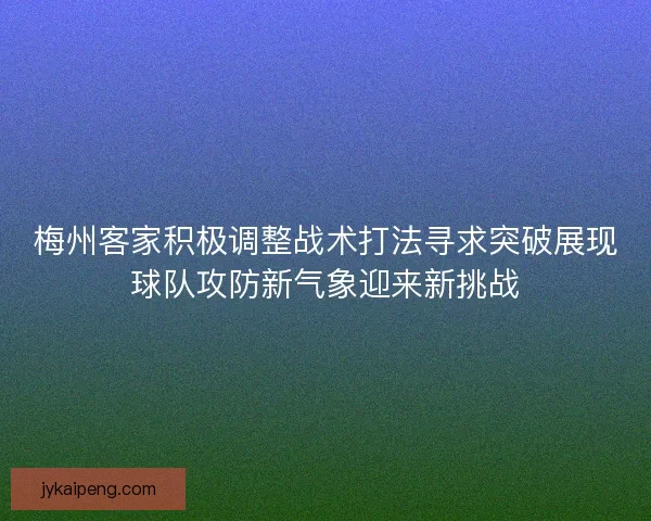 梅州客家积极调整战术打法寻求突破展现球队攻防新气象迎来新挑战
